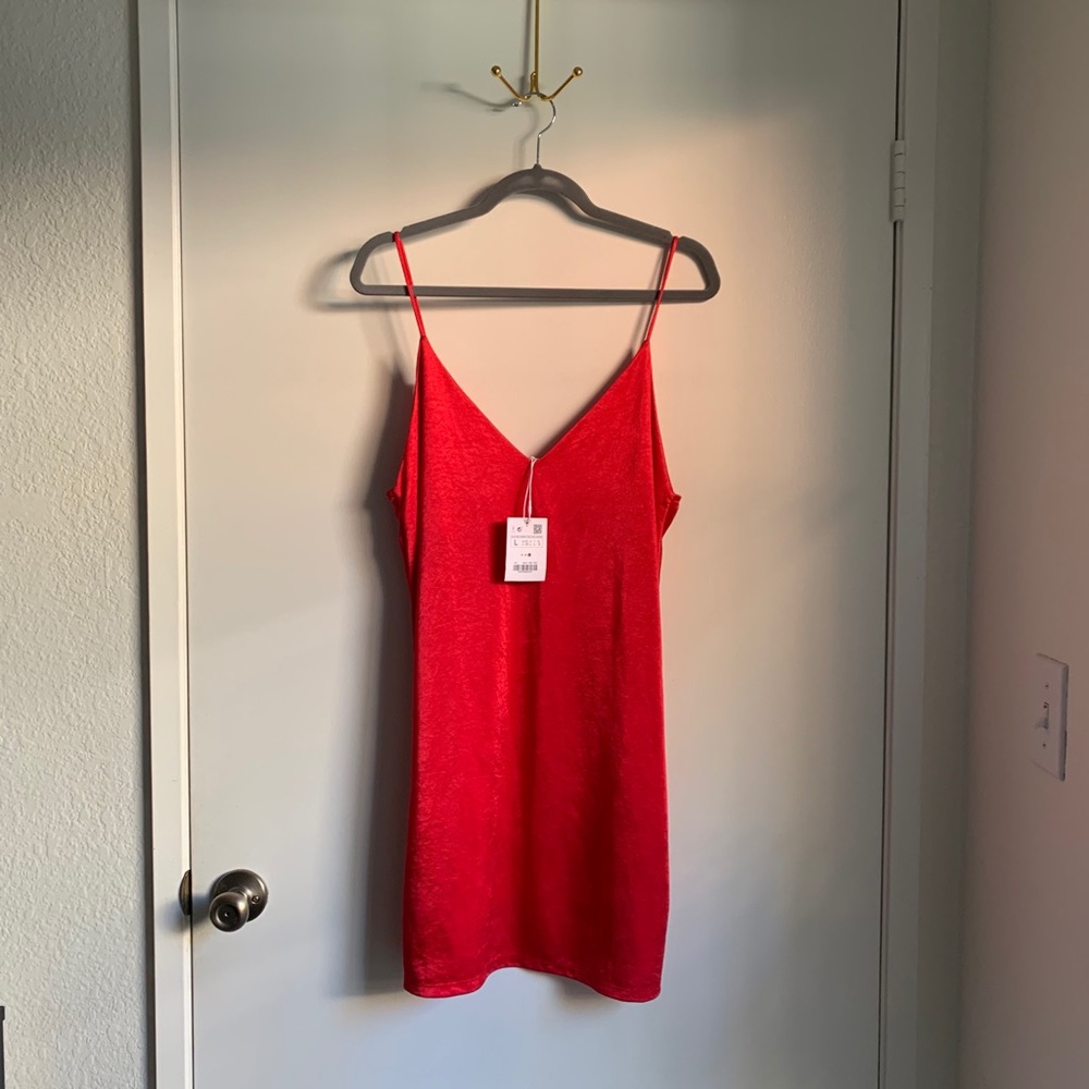 ZARA Red Satin Cami Dress